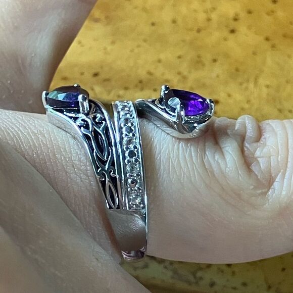 African Amethyst Sterling Silver Bypass Ring Size 6 - Picture 3 of 9